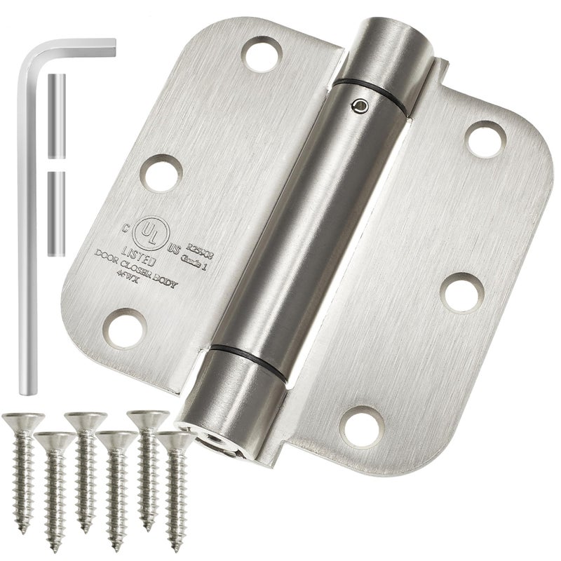 Cauldham (2 Pack) Heavy-Duty 3-1/2" Self-Closing Spring Door Hinge with 5/8" Radius Corners, UL Listed - Satin Nickel - Image 1
